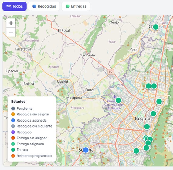 Mapa de seguimiento de envíos